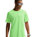 Men's Nike Stride Aero-FIT Running Tee Volt Light Silver front view on male runner showing Aero-FIT mesh zones with lightweight knit for maximum breathability and cooling during warm weather running