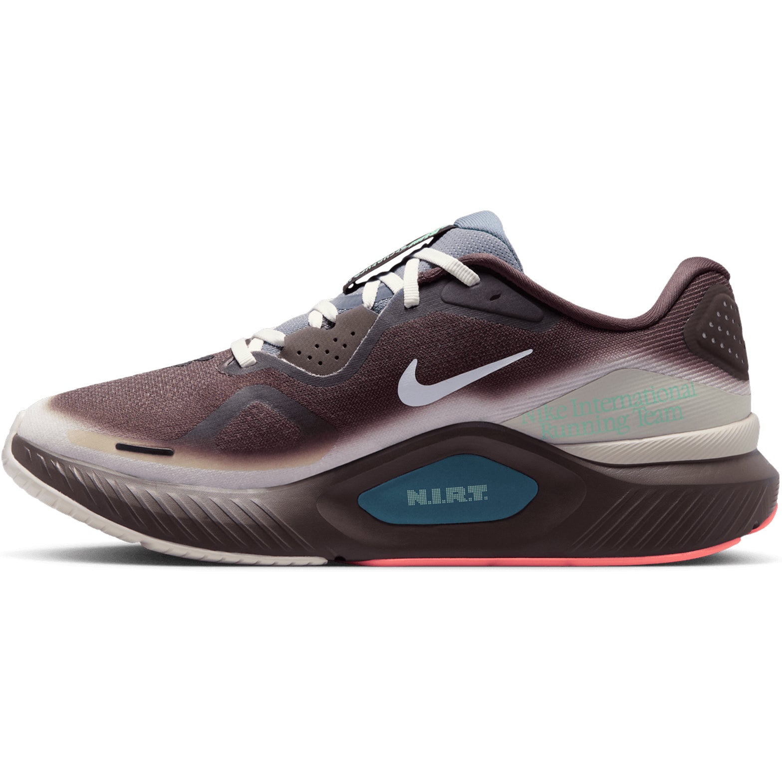 Men's Nike Structure 26 Running Shoes Baroque Brown Ironstone Sea Glass White inner side view showing midfoot support system with double-stacked ZoomX and ReactX cushioning for stable daily road running