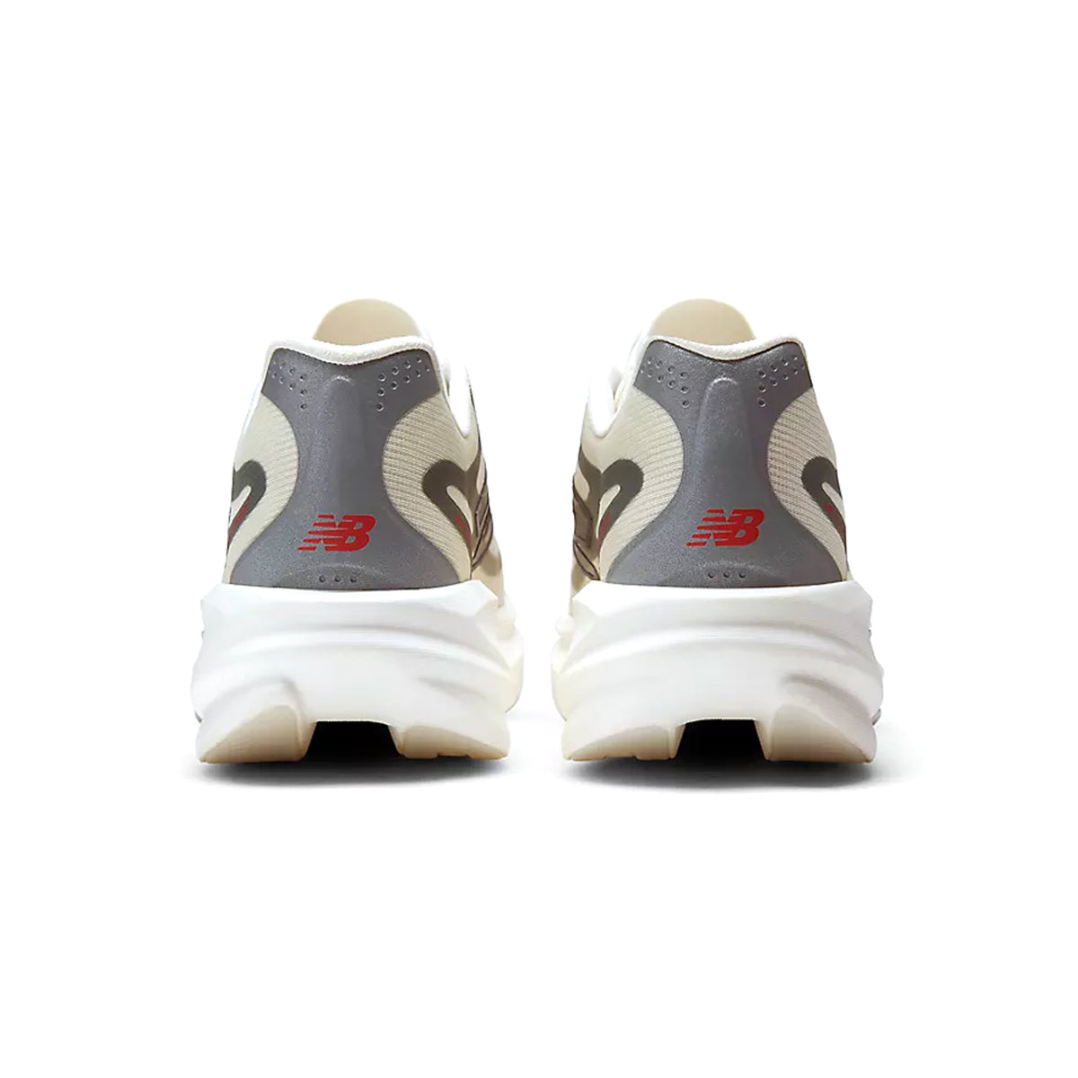 Men's New Balance SuperComp Rebel Running Shoes Angora Slate Grey heel view showing Infinion foam with specialised midsole geometry and rocker profile for snappy propulsive transitions during training and racing