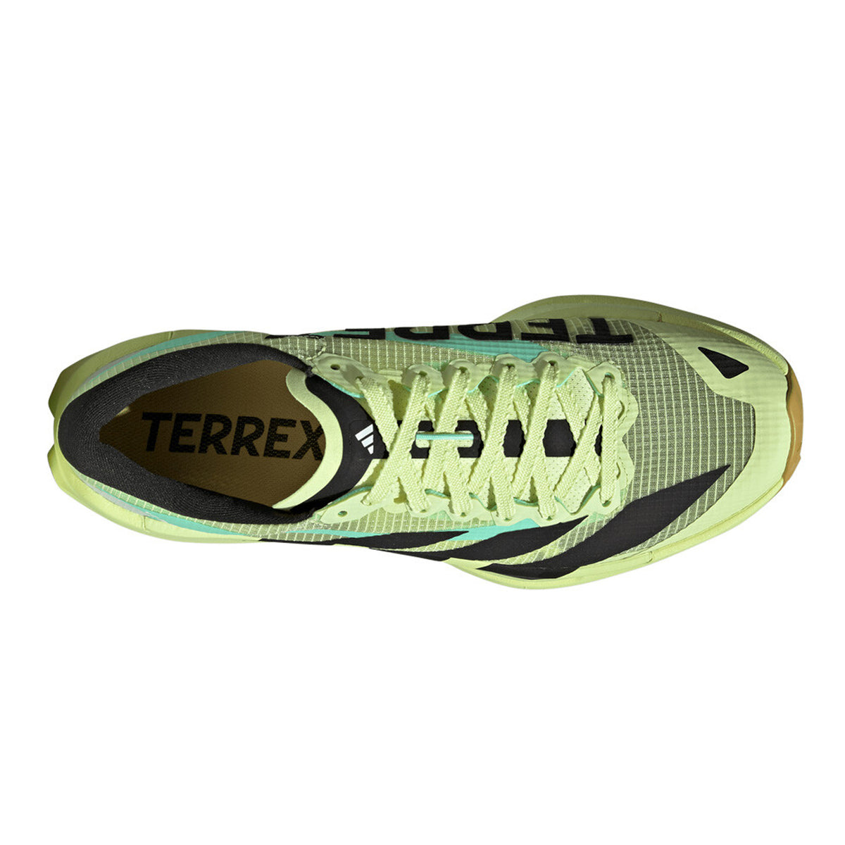 Men's adidas Terrex Agravic TT Trail Running Shoes Frozen Lemon Core Black Pulse Mint top view showing ultra-tough reinforced mesh upper with lace closure for secure fit on challenging trails