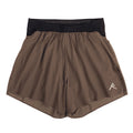 Raide TrailTech Short men's in Bark — front product shot showing 5.25 inch silhouette, laser-perforated waistband, large pocket placement and Toray DotAir outer construction
