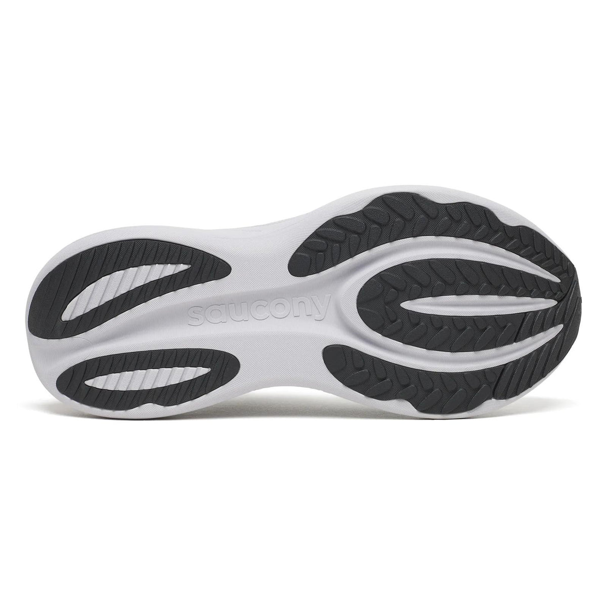 Men's Saucony Triumph 24 Running Shoes Fossil Gunmetal sole view displaying XT-900 carbon rubber outsole for unmatched durability and road traction during daily training