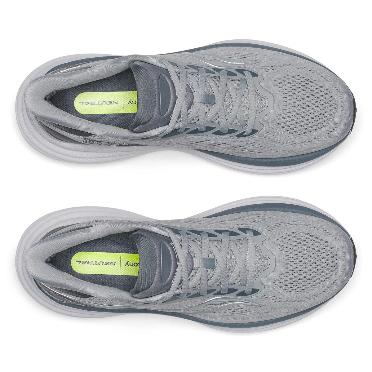 Men's Saucony Triumph 24 Running Shoes Fossil Gunmetal top view showing breathable comfort mesh upper with plush secure fit for comfortable high-mileage training