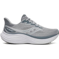 Men's Saucony Triumph 24 Running Shoes Fossil Gunmetal outer side view showing all-new incrediLUX foam with thick cushioning stack and XT-900 carbon rubber outsole for high-mileage daily running