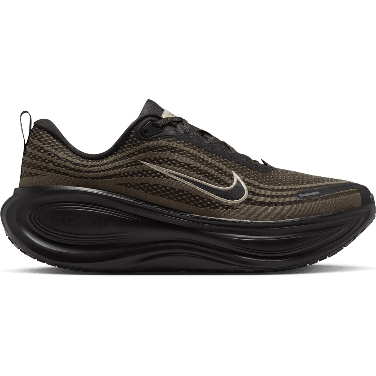 Men’s Vomero Plus Running Shoes in dark hazel and black with a thick black midsole, ZoomX cushioning, and a side swoosh logo.