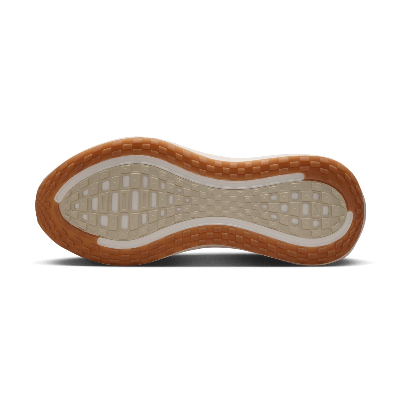 Men's Nike Vomero Plus Running Shoes Sail Coconut Milk Light Khaki Metallic Silver sole view displaying high-abrasion rubber outsole for dependable traction and durability during everyday road running