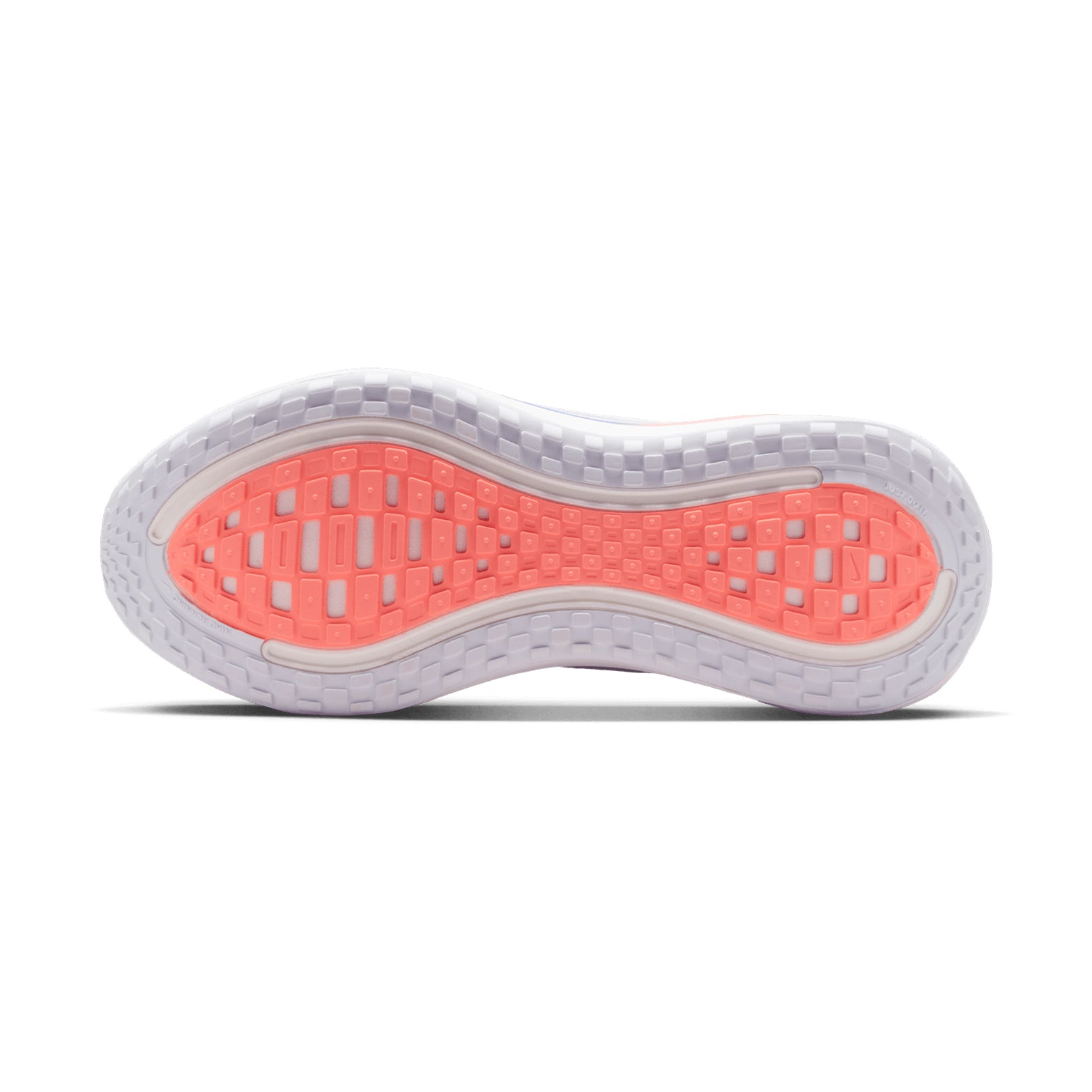 Men's Nike Vomero Plus Running Shoes White Atomic Pink Racer Blue Black sole view displaying high-abrasion rubber outsole for dependable traction and durability during everyday road running