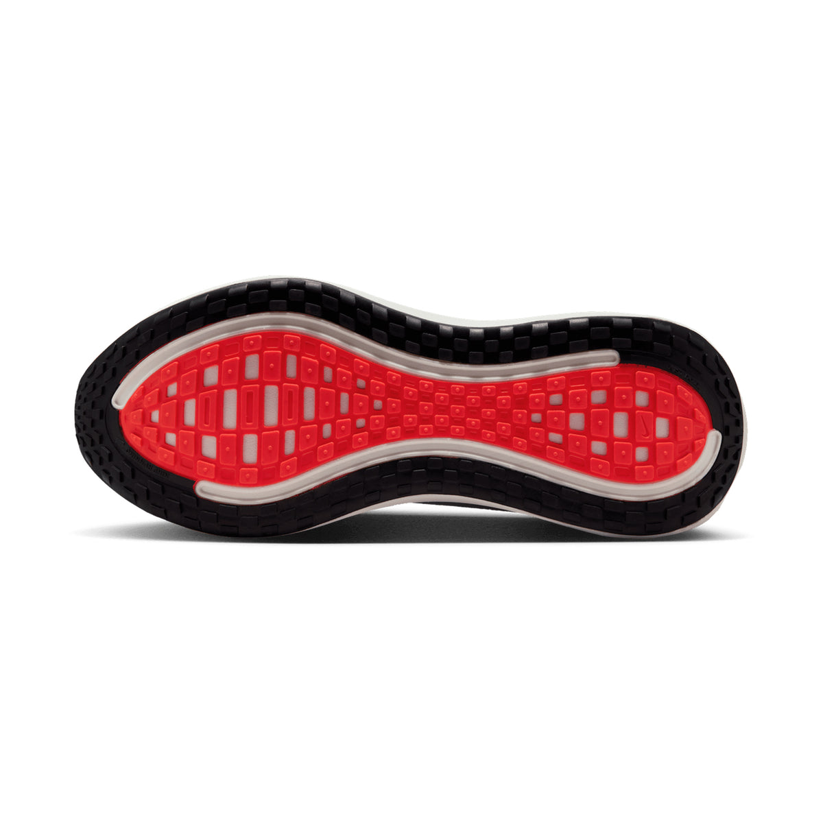 Men's Nike Vomero Plus Running Shoes White Black Racer Blue Bright Crimson sole view displaying durable rubber outsole with road traction pattern