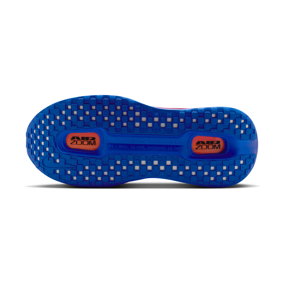 Men's Nike Vomero Premium Running Shoes Atomic Pink Racer Blue sole view displaying durable Waffle outsole with high-abrasion rubber for dependable traction on roads