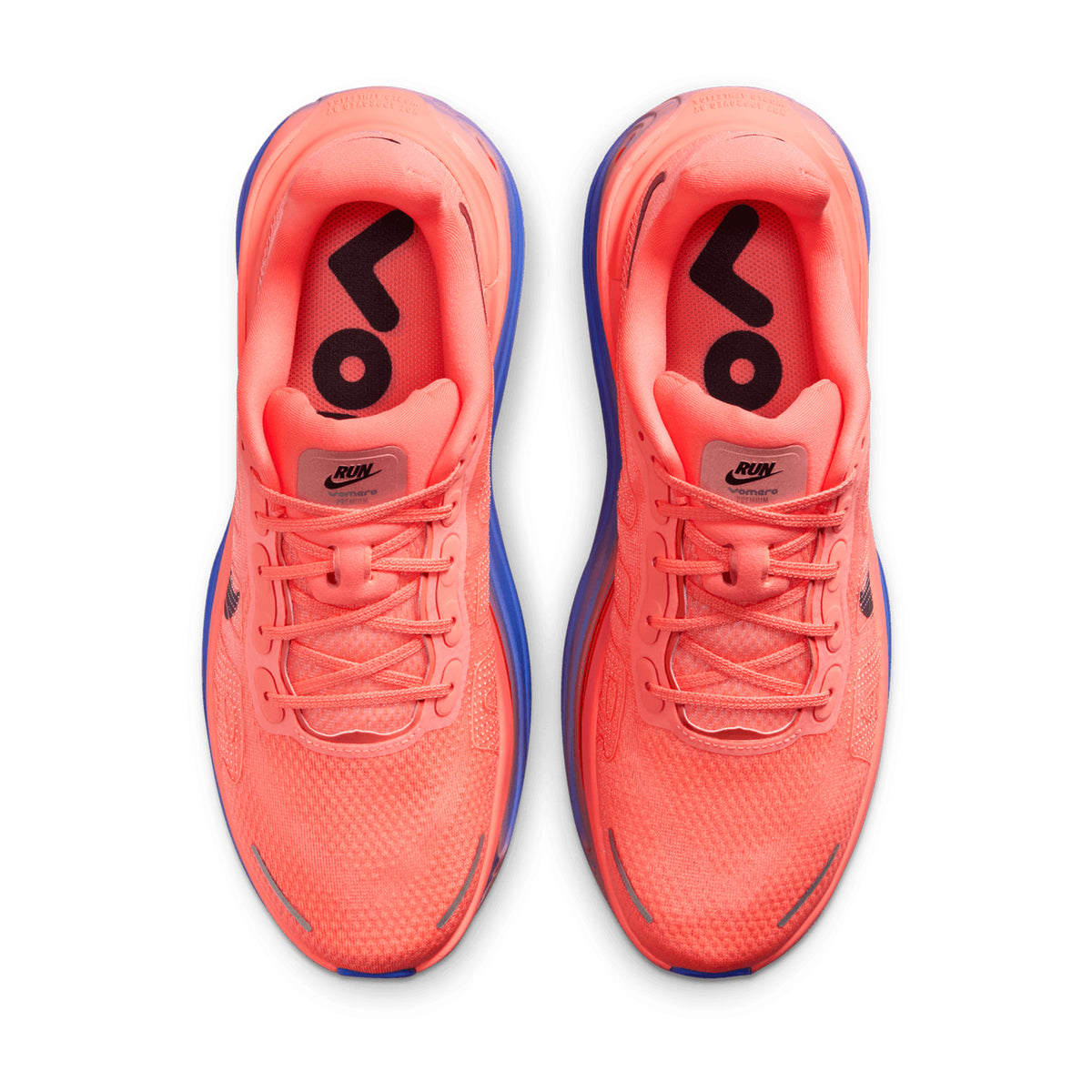 Men's Nike Vomero Premium Running Shoes Atomic Pink Racer Blue top view showing engineered mesh upper with lightweight breathable construction for daily road running