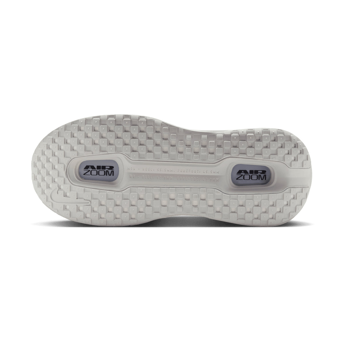 Men's Nike Vomero Premium Running Shoes Off-White Grey Fog Wolf Grey Dark Obsidian sole view displaying durable Waffle outsole with high-abrasion rubber for dependable road traction