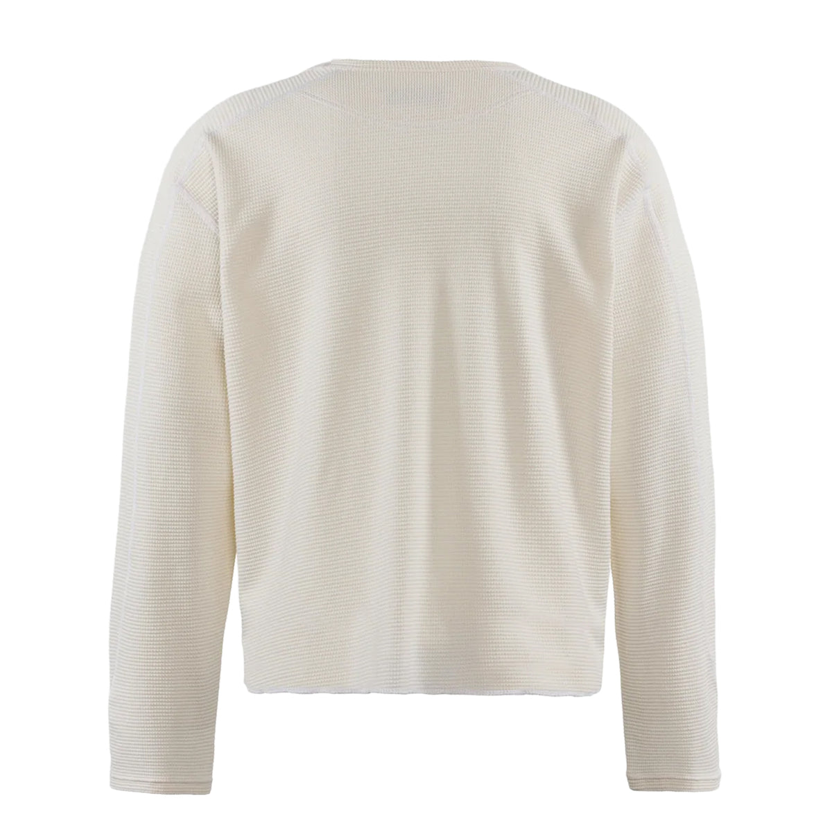 Back view of a white Men’s Waffle Top White in a textured, long-sleeved waffle knit.