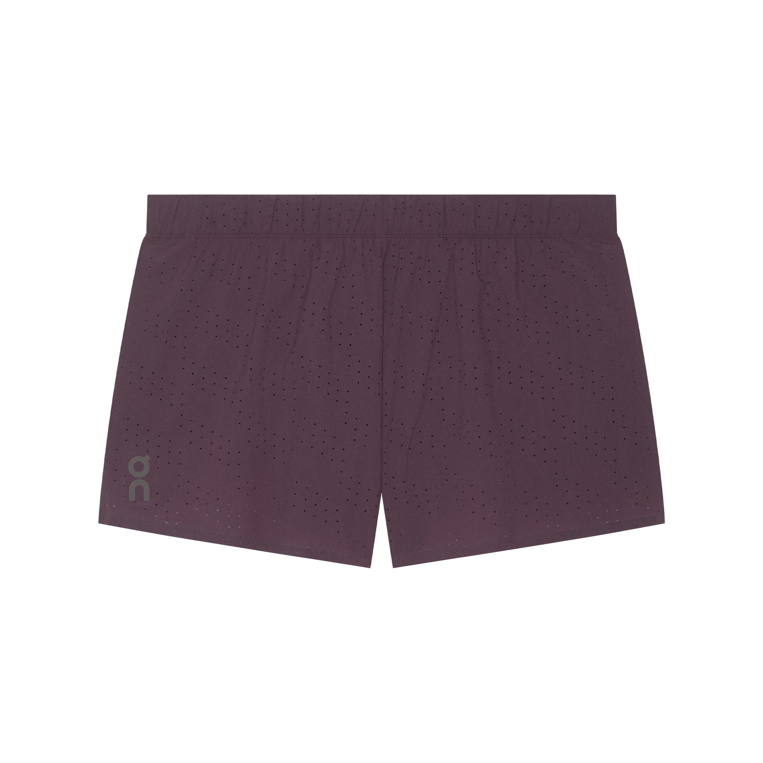 Men's On Zero Shorts Urchin front product view showing ultra-lightweight stretch-woven perforated outer with On athlete-inspired graphic and adjustable waistband