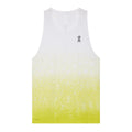Men's On Zero Singlet White Yellow product view showing ultra-lightweight construction with On DryTec moisture-wicking fabric and athletic racer-back styling