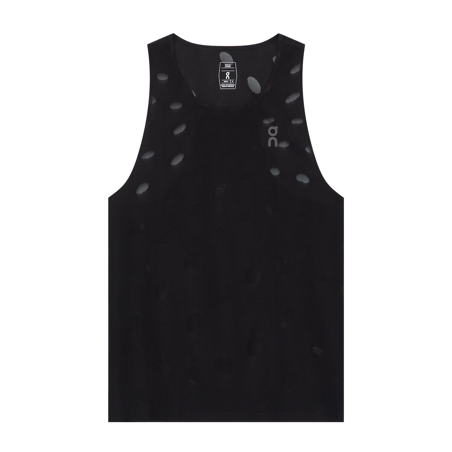 Men's On Zero Tank Breathe Black front product view showing ultralight functional jacquard construction with On DryTec moisture-wicking fabric and athletic design