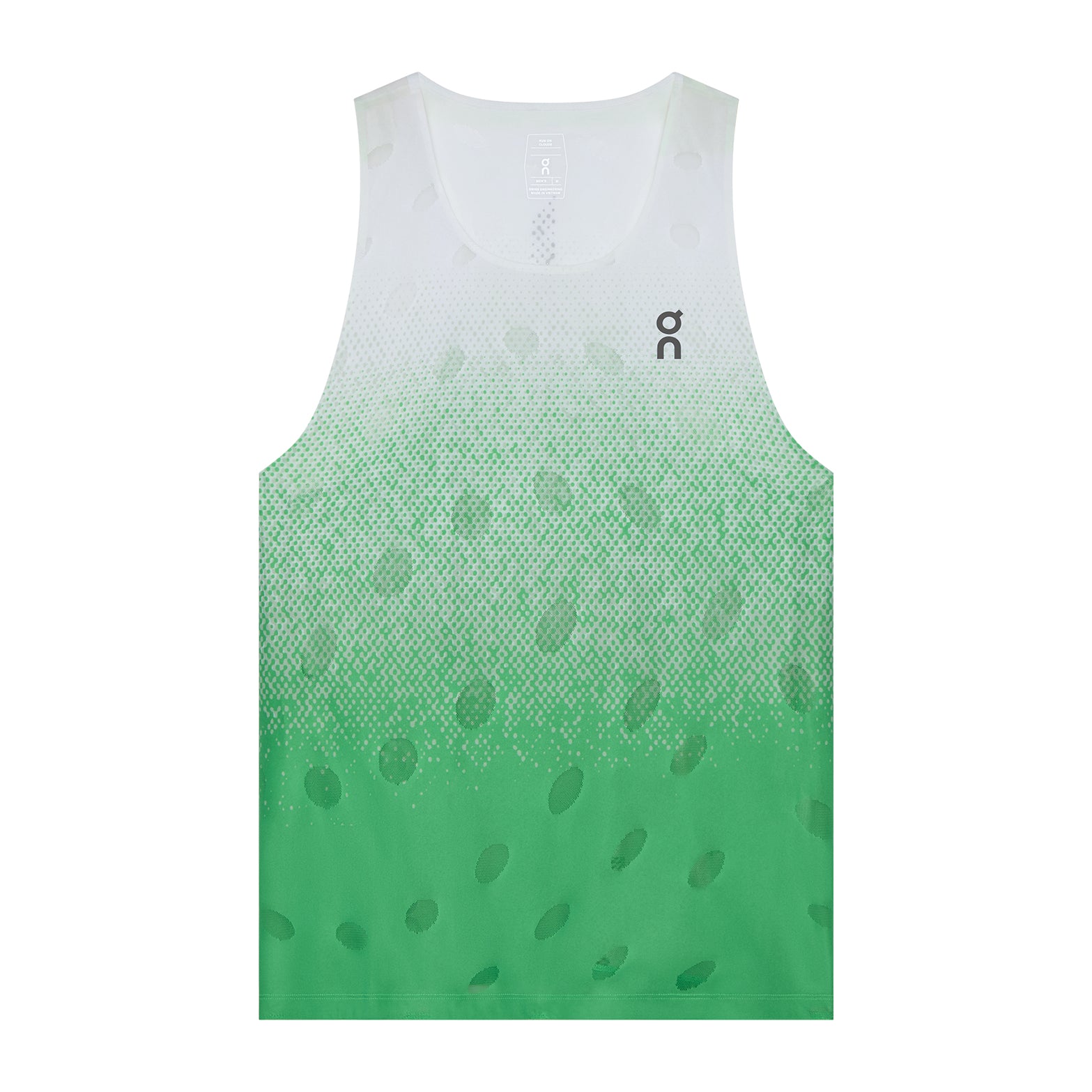 Men's On Zero Tank Breathe Verdite front product view showing ultralight functional jacquard construction with On DryTec moisture-wicking fabric and athletic design