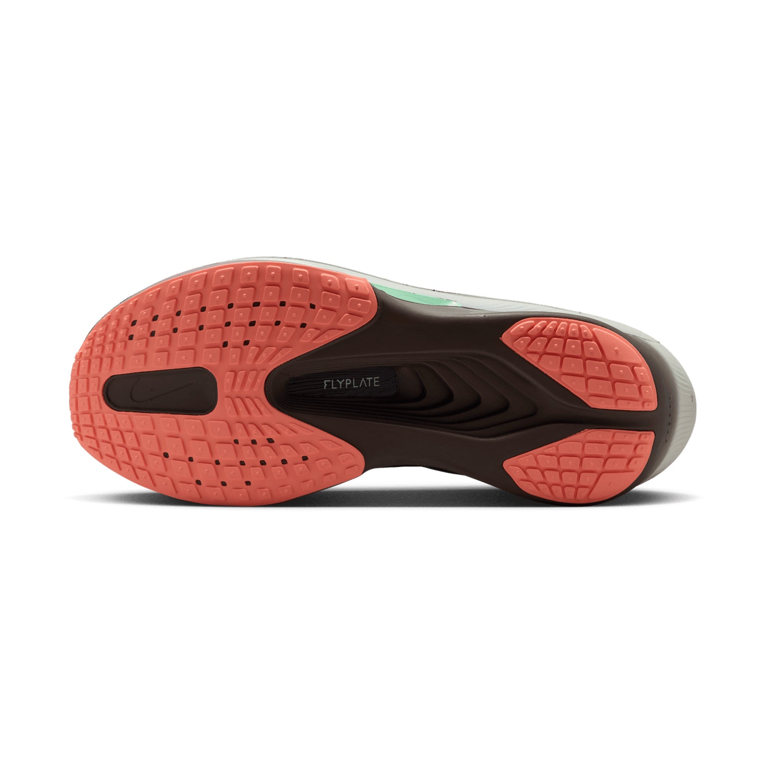 Men's Nike Zoom Fly 6 Running Shoes Baroque Brown Smoke Grey Ironstone Black sole view displaying durable outsole with ReactX foam and carbon plate for tempo training and racing