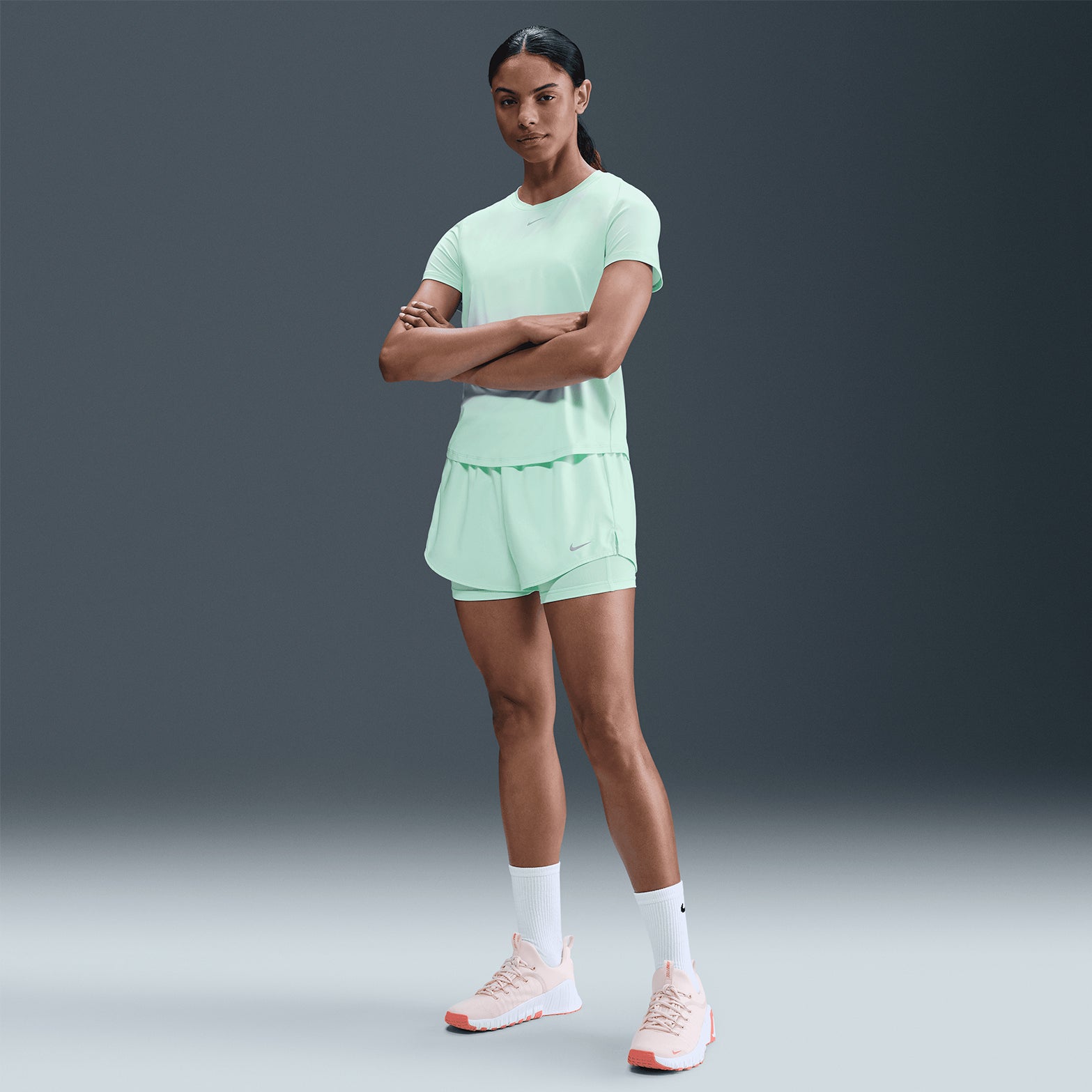 Women's Dri-FIT Mid Rise 3 Inch 2 in 1 Shorts Mint Foam / Reflective Silver - Achilles Heel