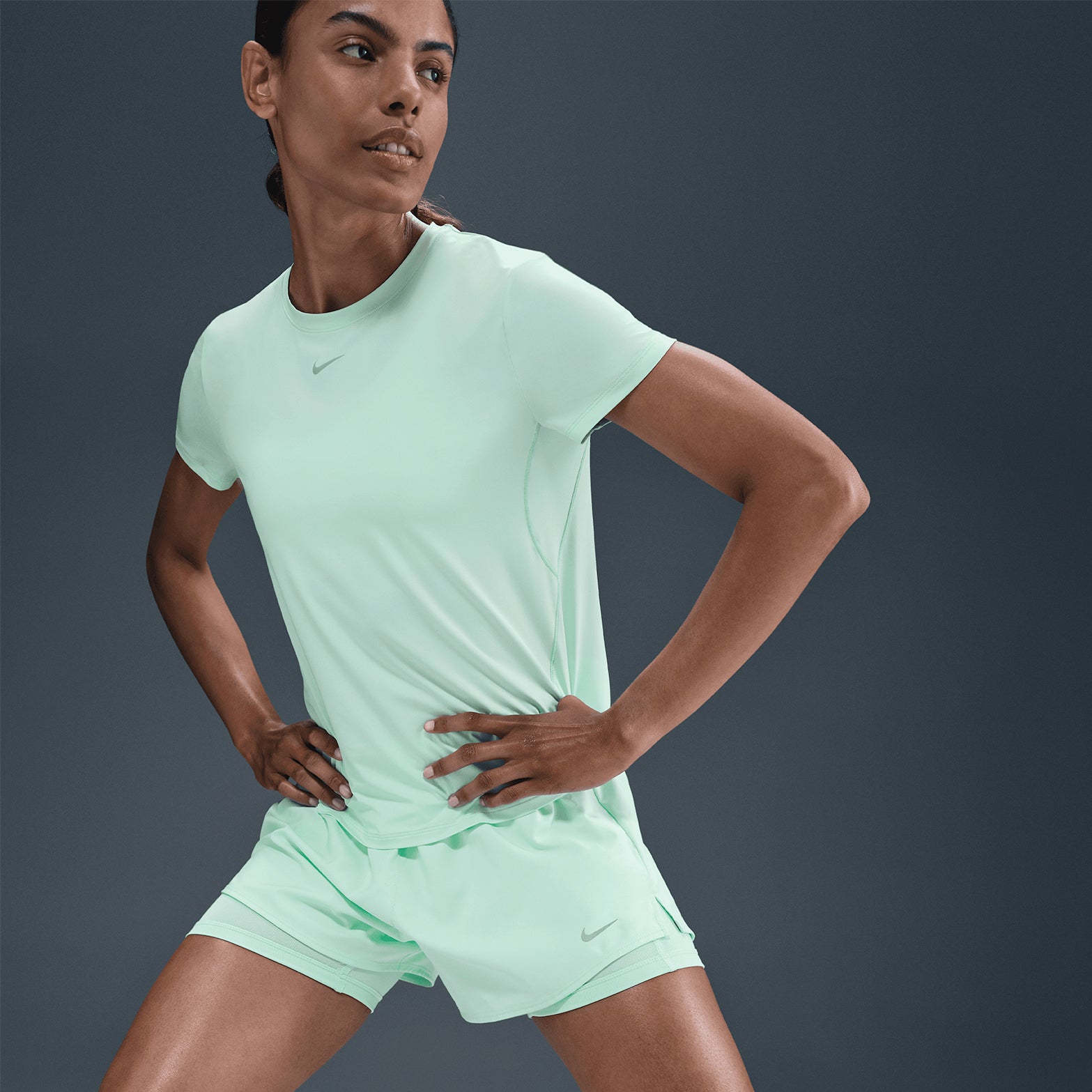 Women's Dri-FIT Mid Rise 3 Inch 2 in 1 Shorts Mint Foam / Reflective Silver - Achilles Heel