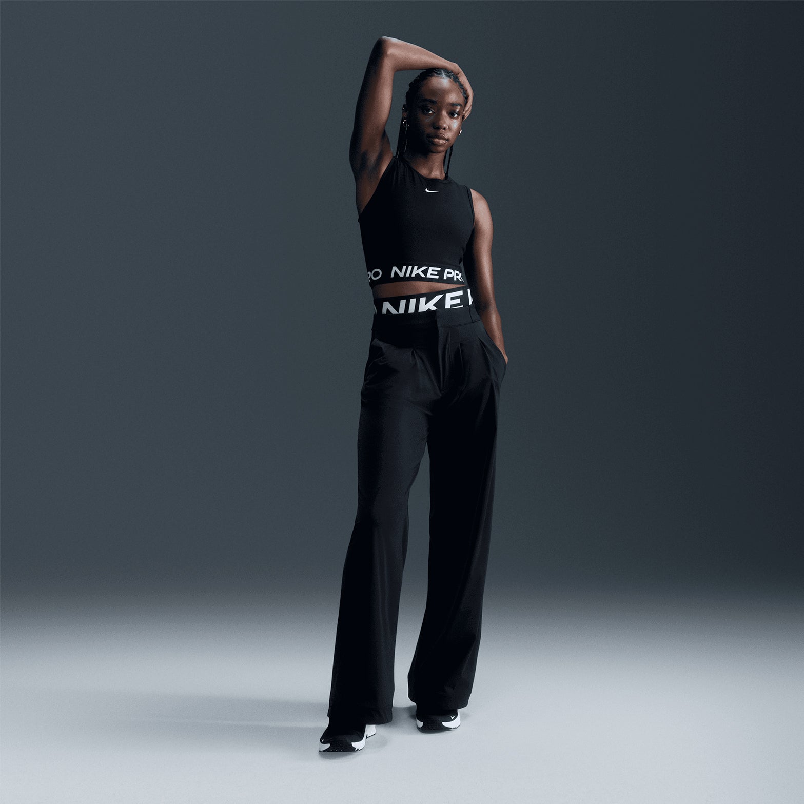 Nike Women's Pro Dri-FIT Cropped Tank Black / White - Achilles Heel