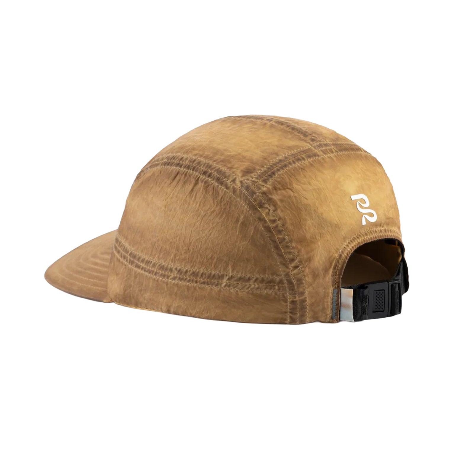 Bandit Nylon HumoFit Lunar Wash Run Hat Copal back view showing adjustable back buckle with seasonal printed woven tab and printed Bandit logo