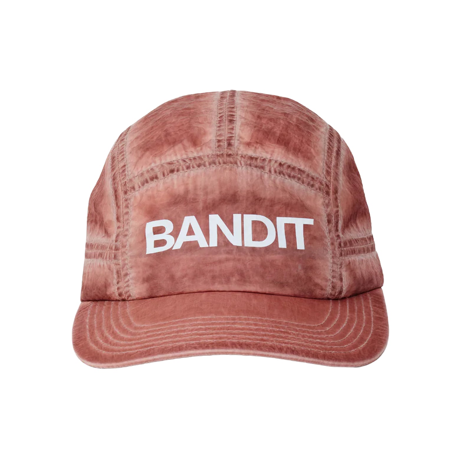 Bandit Nylon HumoFit Run Hat Mahogany front view showing silky nylon construction with printed logo and HumoFit heat-reactive mesh sweatband
