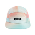 Bandit Nylon HumoFit Run Hat Poppy Multi front view showing silky nylon construction with printed Bandit logo and branded taping detail