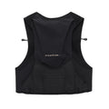 Passage Cargo Vest Black Beauty by Portal: a black athletic hydration vest featuring mesh sides, adjustable side cords, and the word “Portal” on the back. Its sleek, minimalist design makes it an ideal lightweight trail running pack for running or outdoor activities.