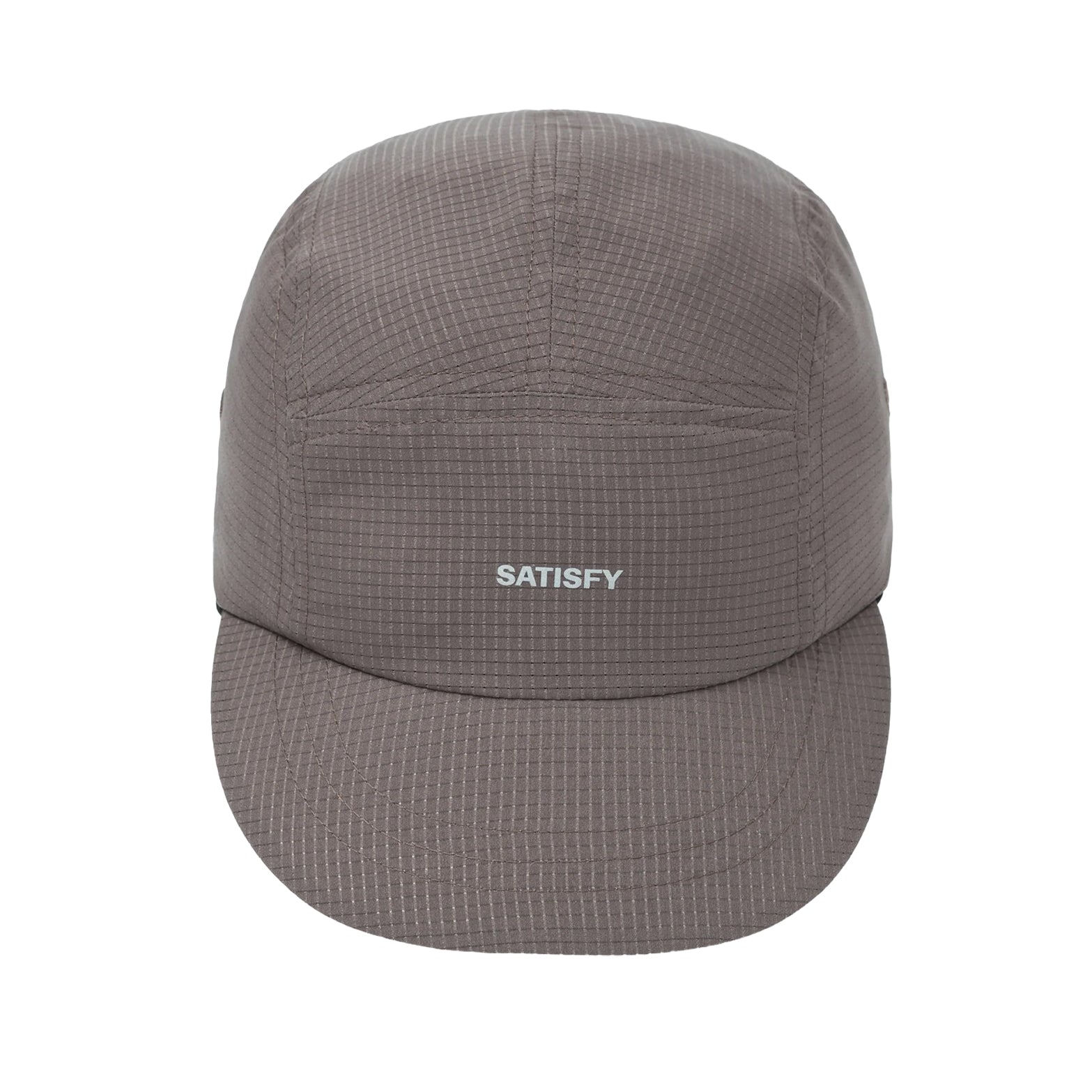 Satisfy Rippy Air Trail Cap Rocky Road front view showing 24-gram ultra-lightweight Rippy Air micro-perforated ripstop from Japan with short brim construction