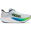 HOKA Rocket X 3 Running Shoes Frost Electric Lime outer side view showing dual-density PEBA foam with carbon fibre plate winglets for race day propulsion