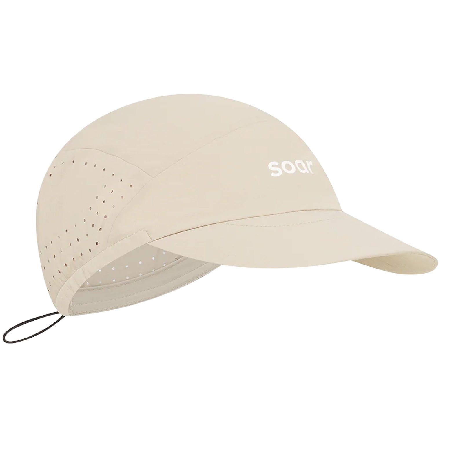 Soar Run Cap 2.0 Warm Grey front view showing four-panel construction, darted top panel and elliptical peak