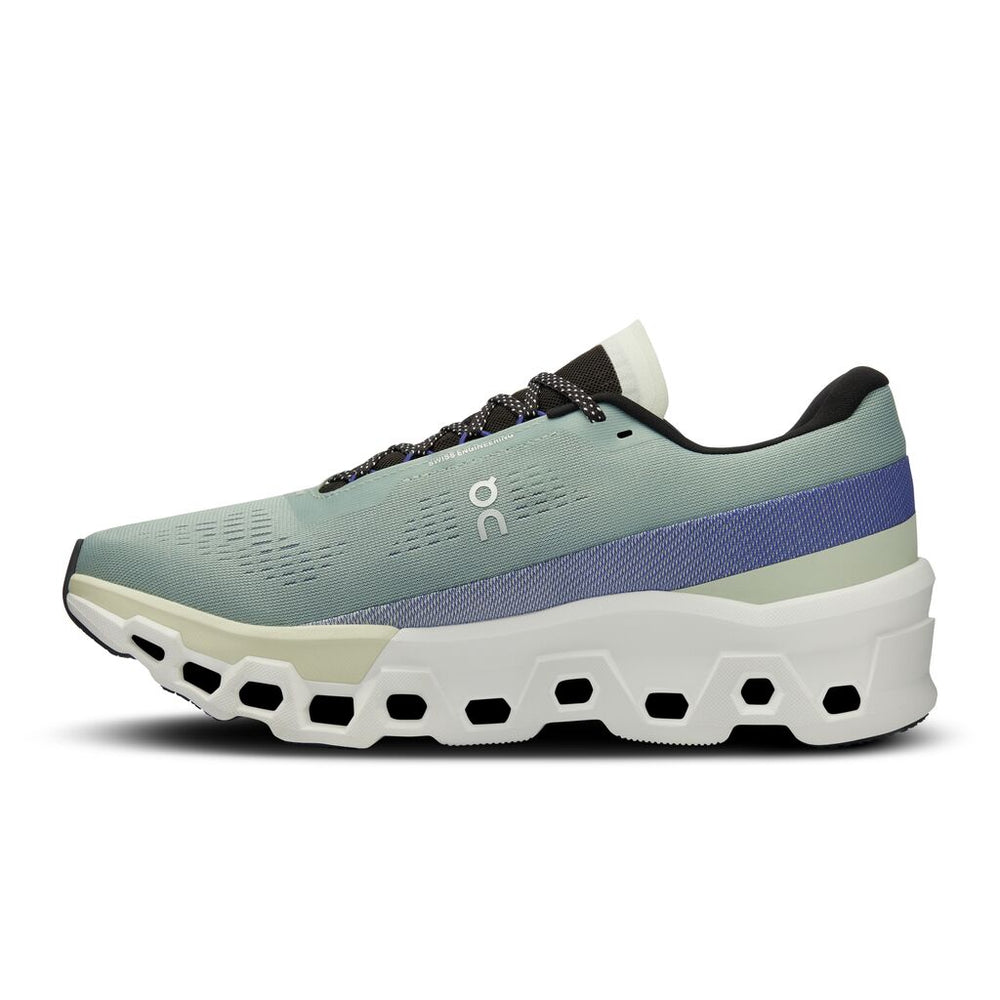 On Men's Cloudmonster 2 Running Shoes Mineral / Aloe - achilles heel