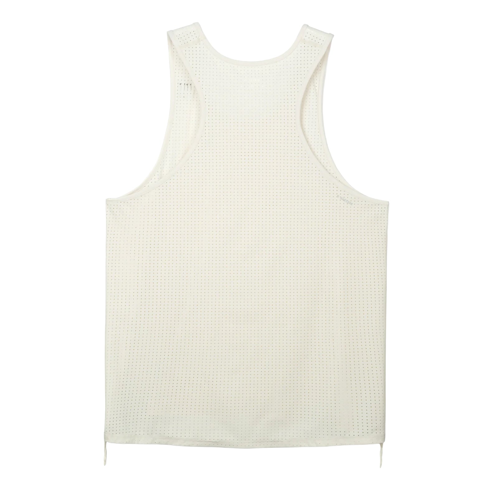 Satisfy Space-O™ Singlet in Chalk — back product shot showing bonded seam construction, race-cut silhouette and laser punch-out perforated Space-O™ micro jersey shell