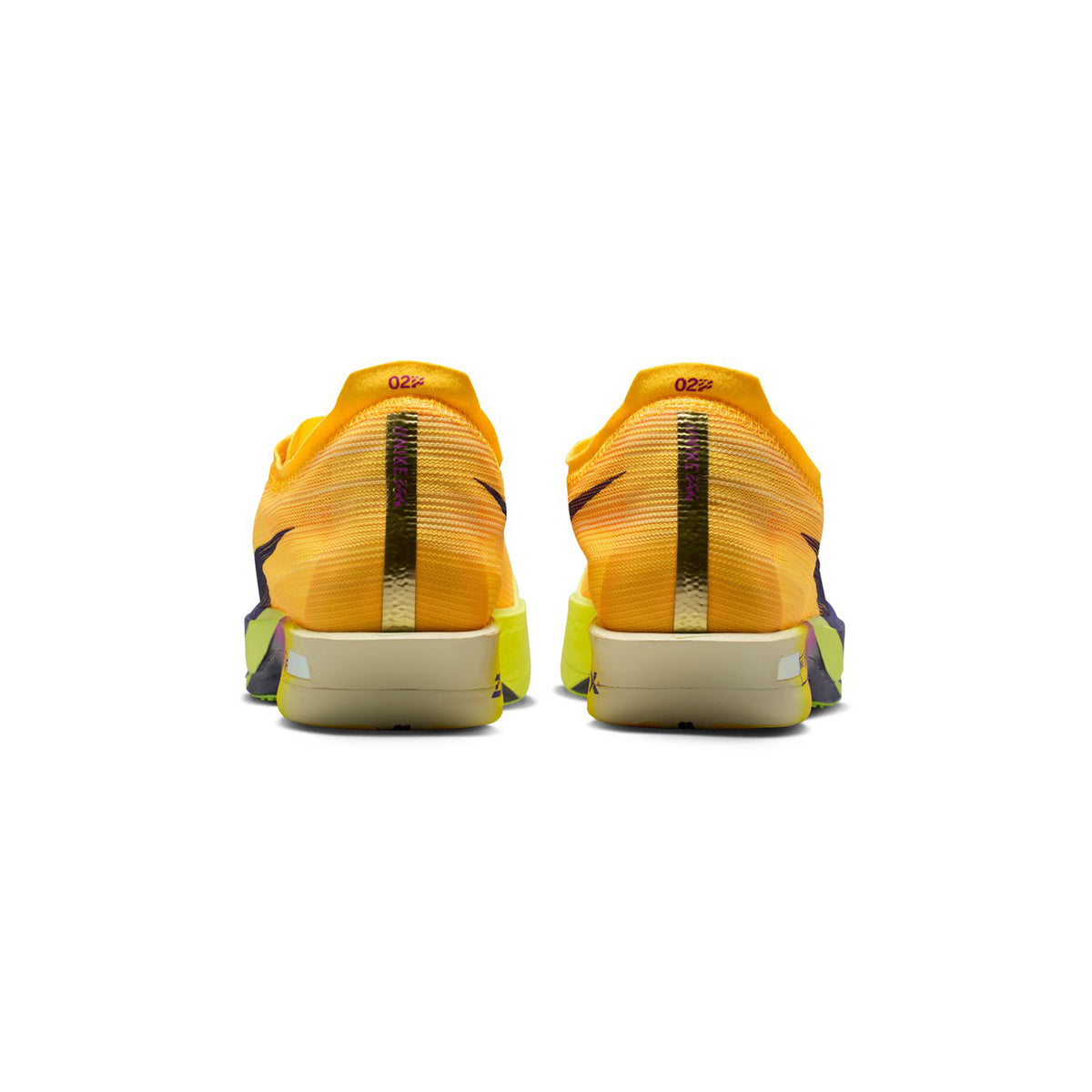Streakfly 2 Running Shoes Citron Pulse Volt Ice Hyper Violet Indigo Burst pair heel view showing lightweight minimal construction