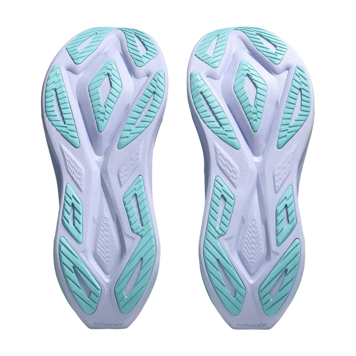 Asics Superblast 3 running shoe in Illuminate Yellow / Energy Aqua — outsole view showing trampoline-inspired pod geometry and energy aqua dual-layer FF LEAP foam midsole stack with ASICSGrip rubber pattern