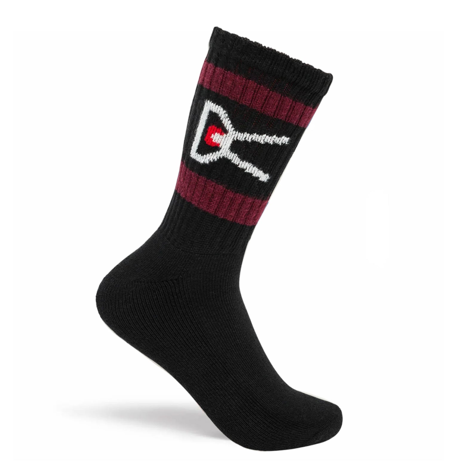 District Vision USA Cotton 2 Pack Socks in Black / Burgundy Stripe — product shot showing two-pack crew length socks displaying black and burgundy stripe colourway and medium-weight unbleached American cotton construction
