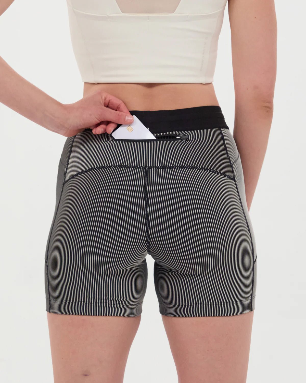 Women's Striped Cadence 5 Inch Compression Shorts Black / Chalk - Achilles Heel