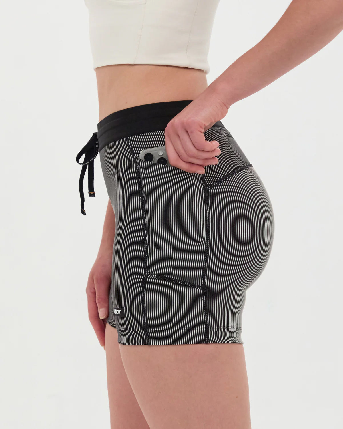 Women's Striped Cadence 5 Inch Compression Shorts Black / Chalk - Achilles Heel