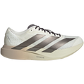 An off-white adidas Men’s Adizero EVO SL Running Shoe, accented with Aurora Coffee Metallic and Matte Silver details, features a sleek, aerodynamic design and the LIGHTSTRIKE PRO text on the midsole. This model is equipped with responsive LIGHTSTRIKE PRO foam for enhanced propulsion and comfort, alongside a durable Continental rubber outsole that delivers exceptional grip.
