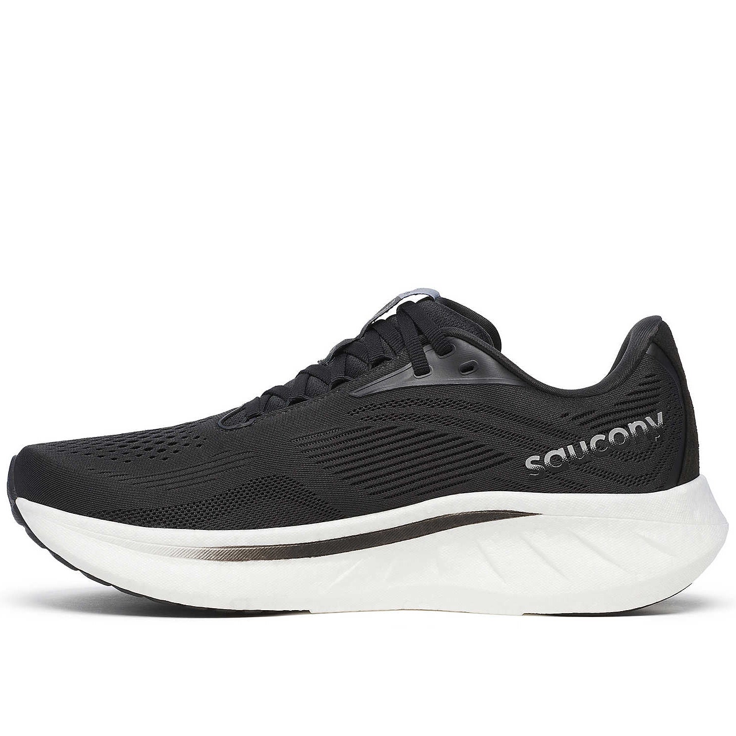 Saucony Men's Ride 18 Wide Fit Running Shoes Black / White - Achilles Heel