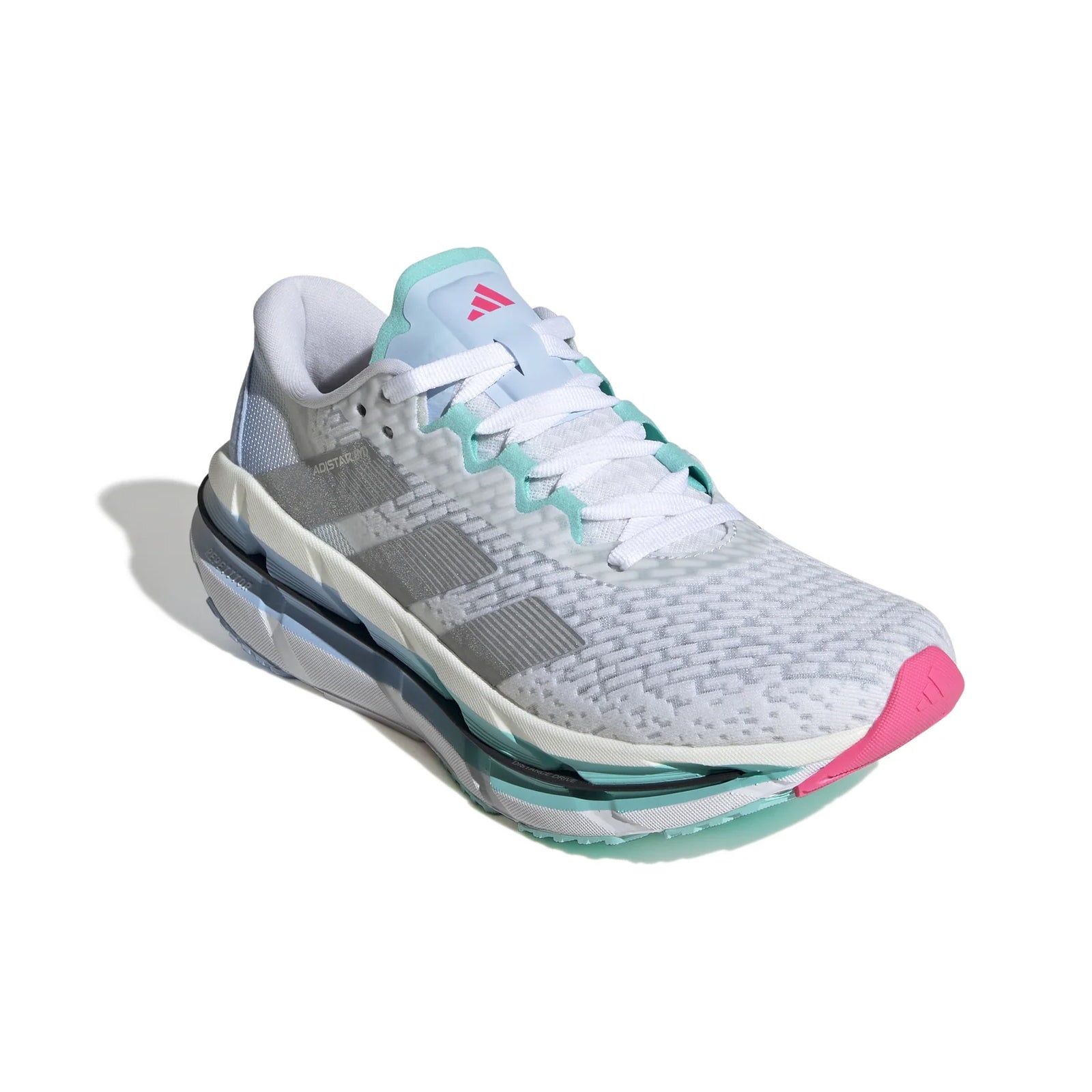 adidas Women's Adistar BYD Running Shoes Cloud White / Silver Metallic / Flash Aqua - Achilles Heel
