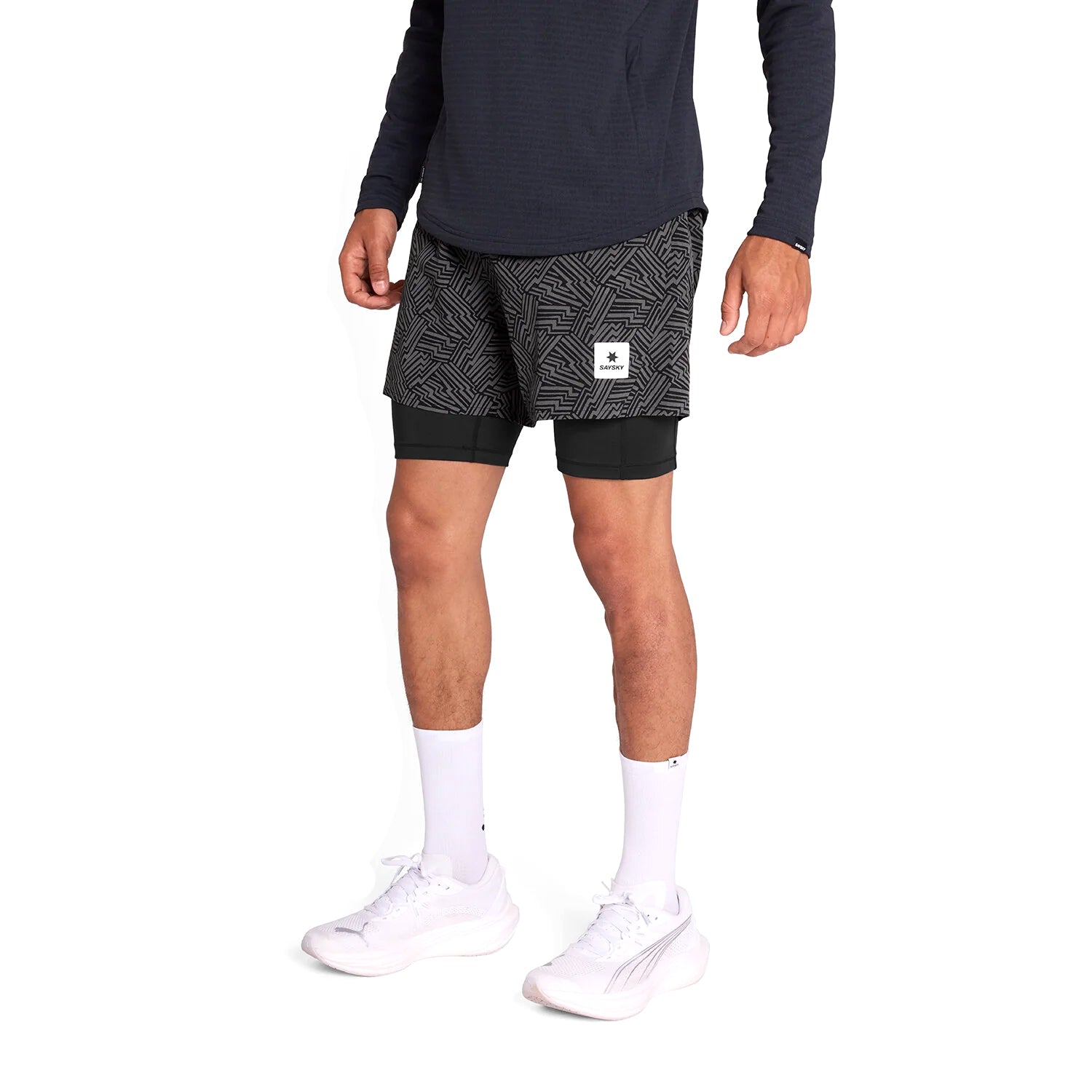 Men's Reflective 2 In 1 5 Inch Pace Shorts Black AOP
