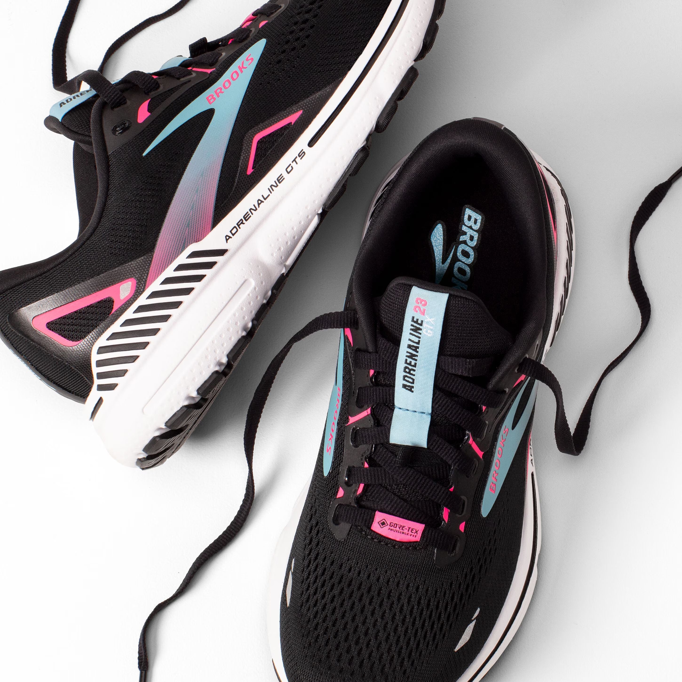 Brooks Women's Adrenaline GTS 23 GORE-TEX Running Shoes Black / Knockout Pink / Aqua - Achilles Heel