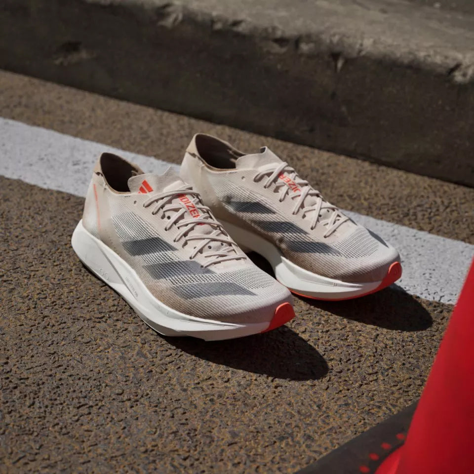 Men's Adizero Takumi Sen 10 Running Shoes Beige / Grey Strata / Halo Ivory - Achilles Heel