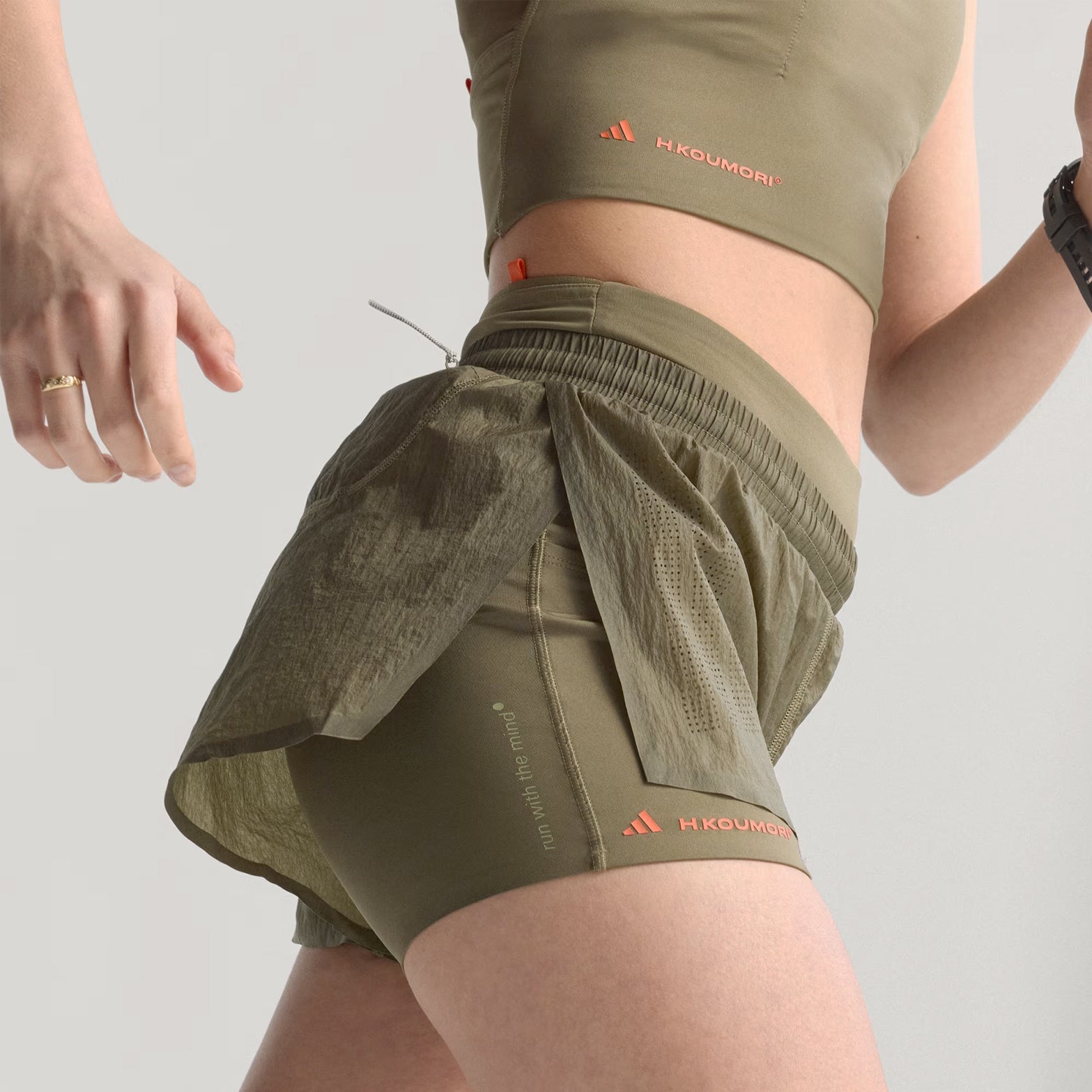 Women's Adi365 H.Koumori Running 2 in 1 Shorts Olive Strata - Achilles Heel