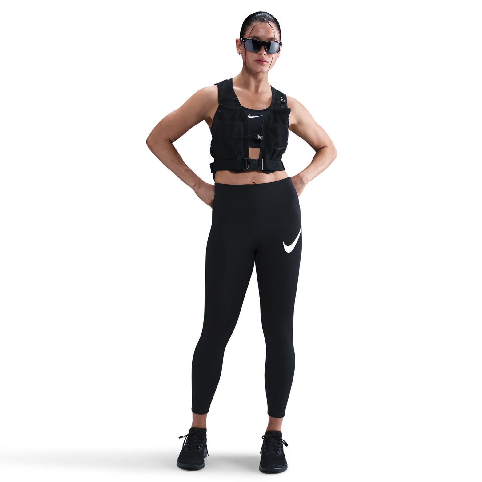 Women's Tempo Swoosh High-Waisted 7/8 Leggings Black / White