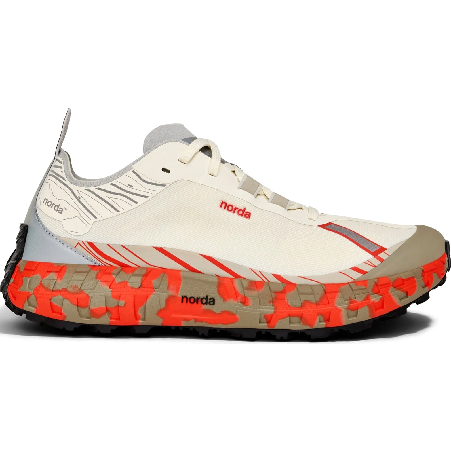Women's norda 001A Trail Running Shoes RZ Fireclay outer side view showing Arnitel TPEE midsole and bio-circular Dyneema seamless upper