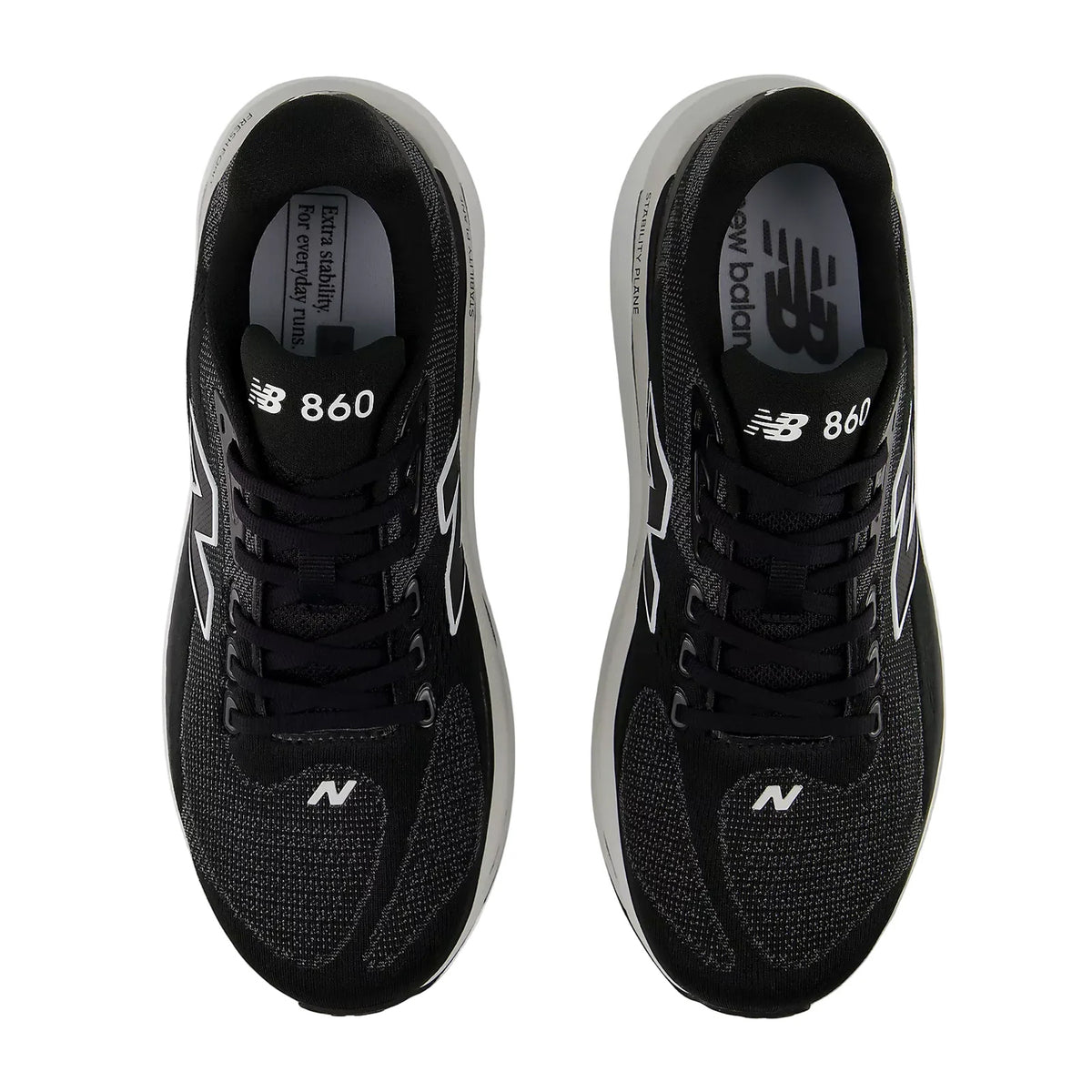 Women's New Balance 860v15 Running Shoes Black White top view showing synthetic upper construction with breathable design for daily training