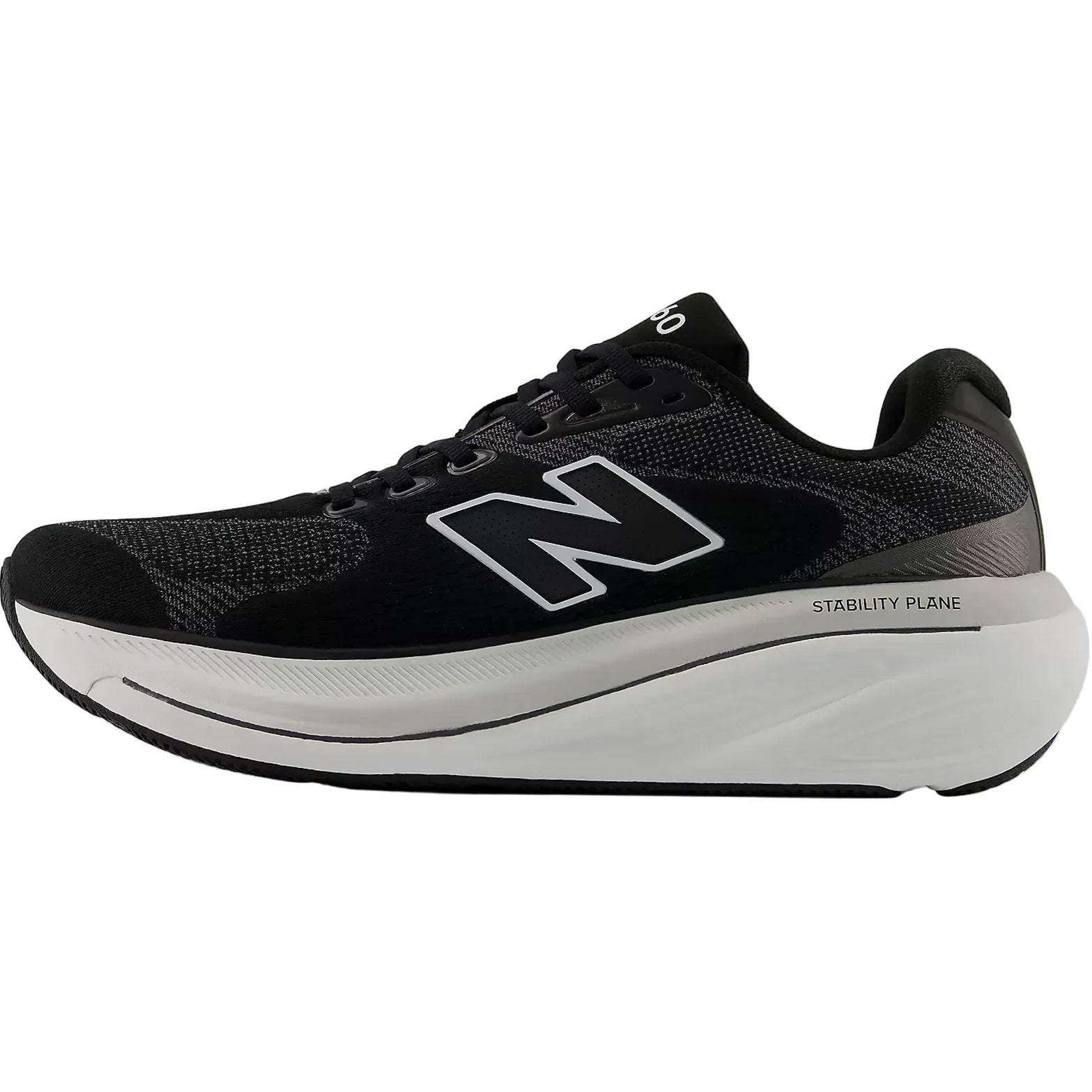 Women's New Balance 860v15 Running Shoes Black White inner side view showing Stability Plane support with Fresh Foam X cushioning for overpronation control