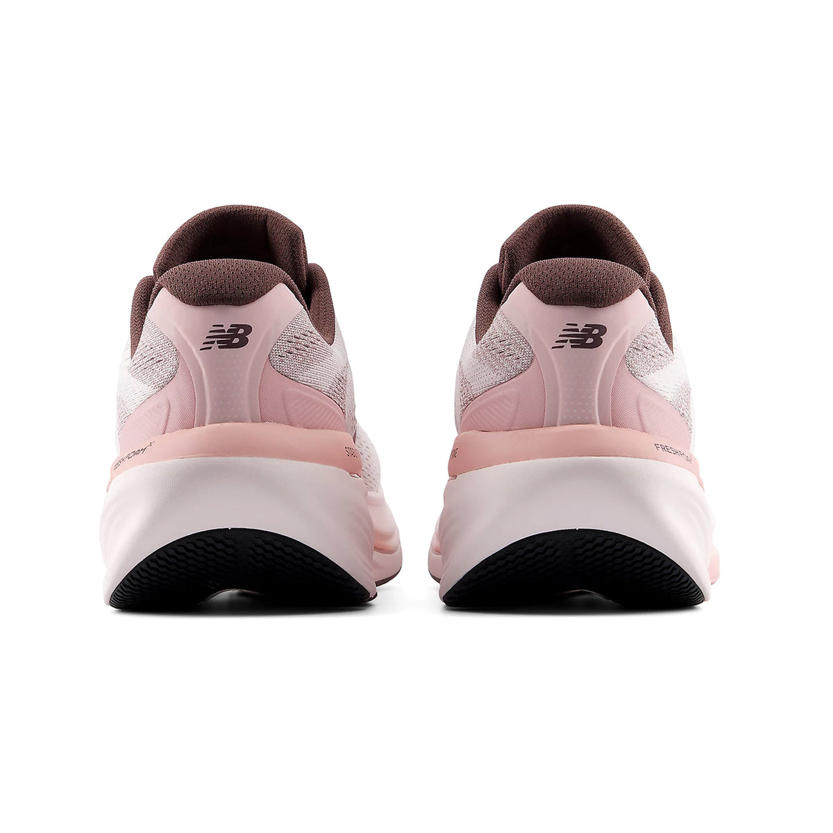 Women's New Balance 860v15 Running Shoes Pink Salt Pebble heel view showing Fresh Foam X cushioning stack with Stability Plane technology for reliable long-haul training